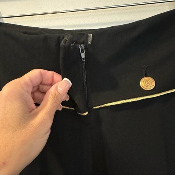 Vintage Y2K Cache Black Wide Leg Sailor Pants Gold Button Flare Size 6 - Picture 6 of 11